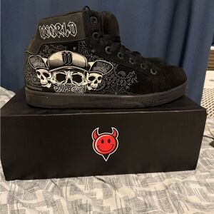Black High-Top Sneakers with Skull Design